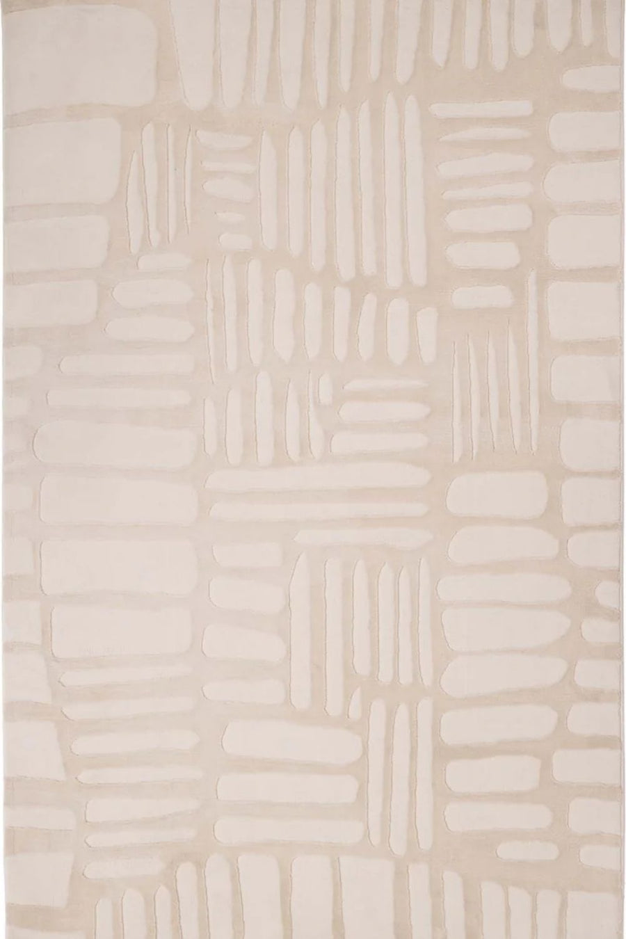 Beige and white geometric patterned rug