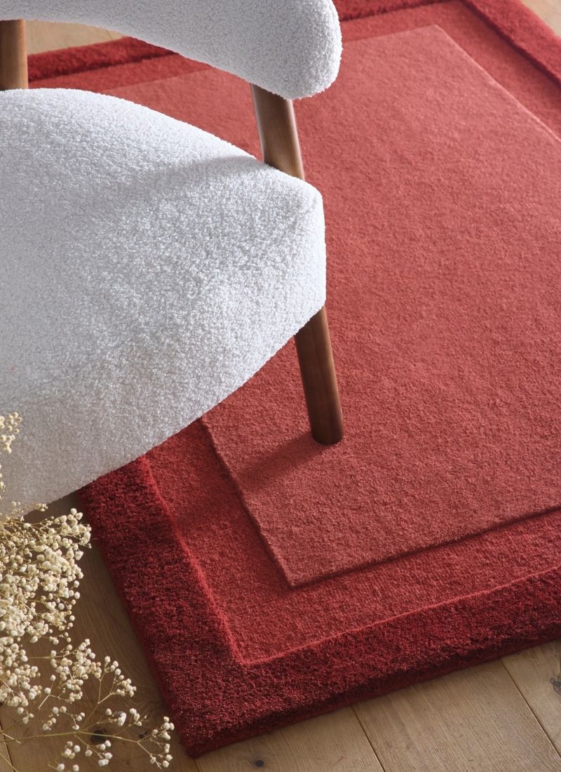The Rugs Stacked Border Red Wool Rug - Quality & Style