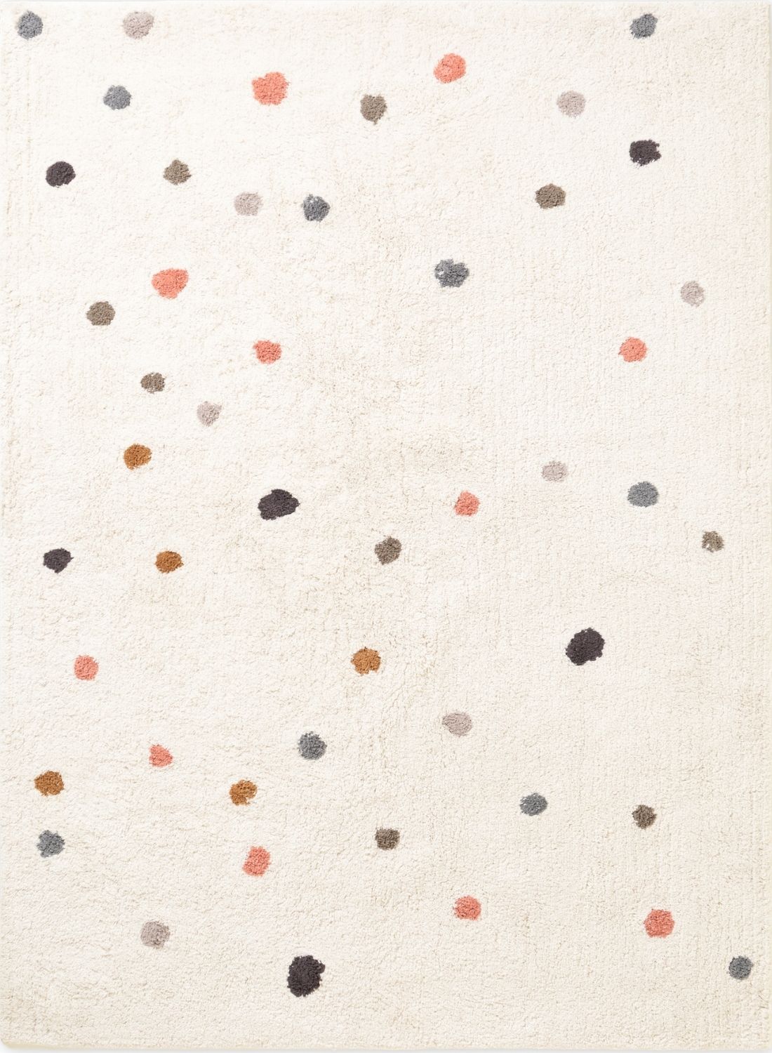 Patterned rug with multicolored dots on a beige background