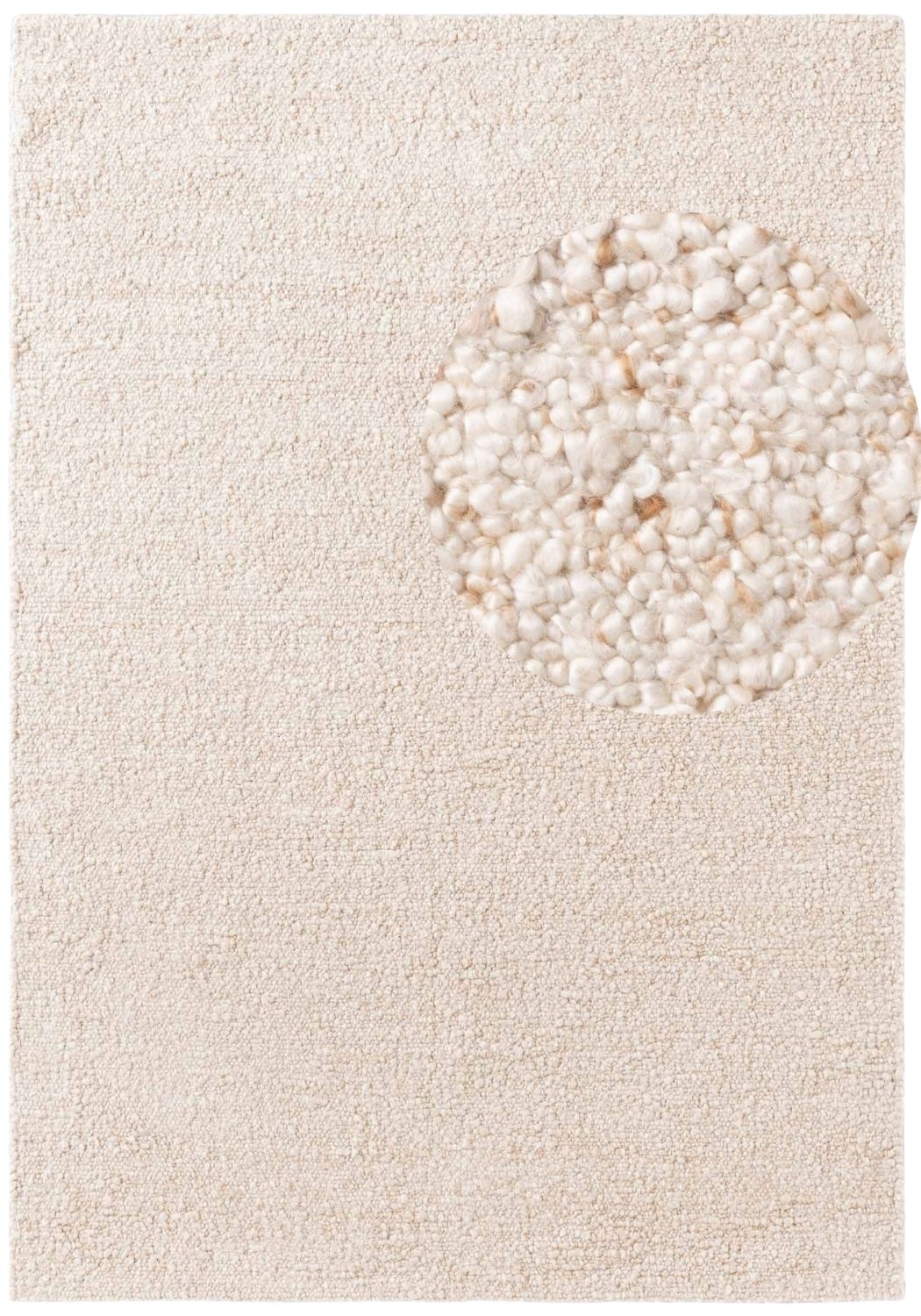 Beige rug with a circular pattern of smaller stones on a plain background