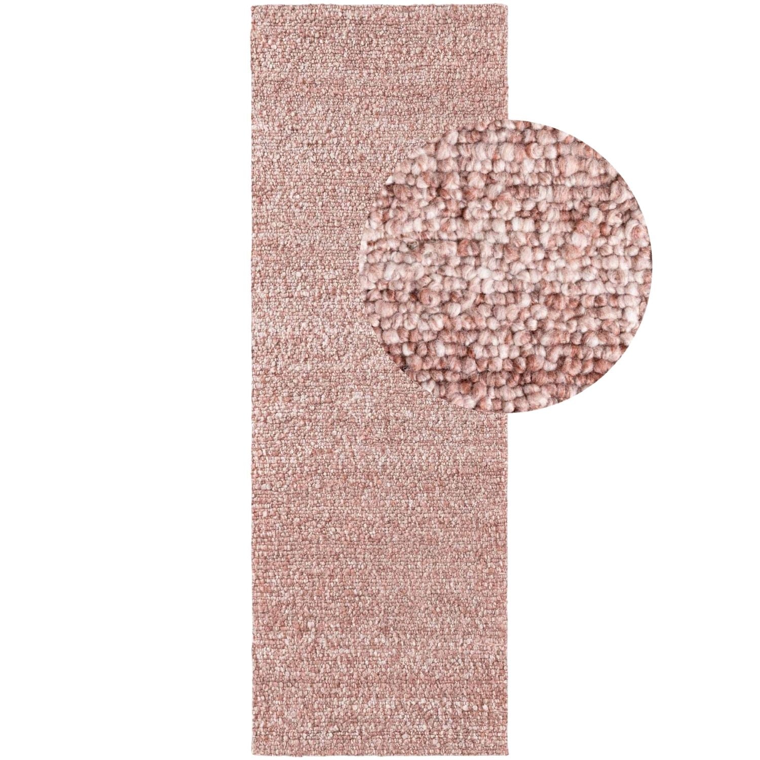 Pink textured rug with a close-up detail on a white background