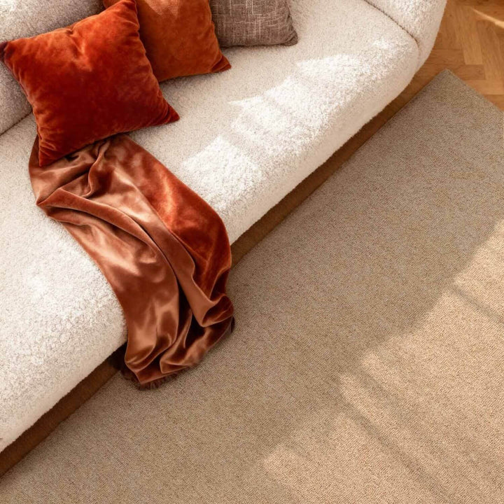 Fine Boucle Wool Rug Knots Beige, textured design, heat insulting, sound-absorbing rug.