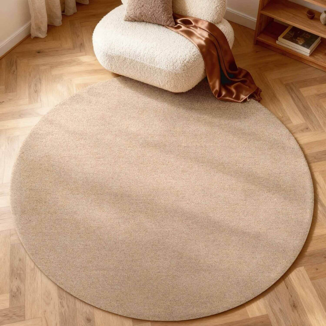 Fine Boucle Wool Rug Knots Beige, textured design, heat insulting, sound-absorbing rug.