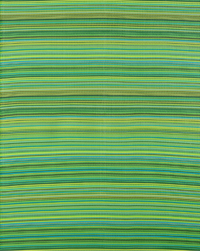 Green striped Rainbow Outdoor Rug with vibrant geometric patterns for outdoor decor.