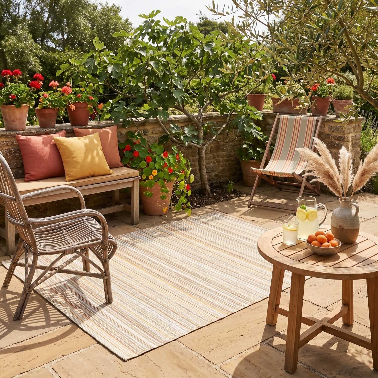Rainbow Outdoor Rug Beige | Vibrant Geometric Patterns