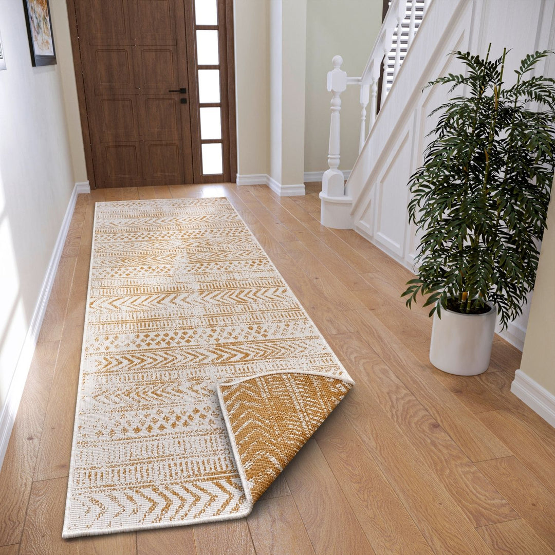 Indoor-Outdoor Reversible Geometric Yellow Rug