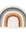 Half-circle rug with rainbow pattern on a white background