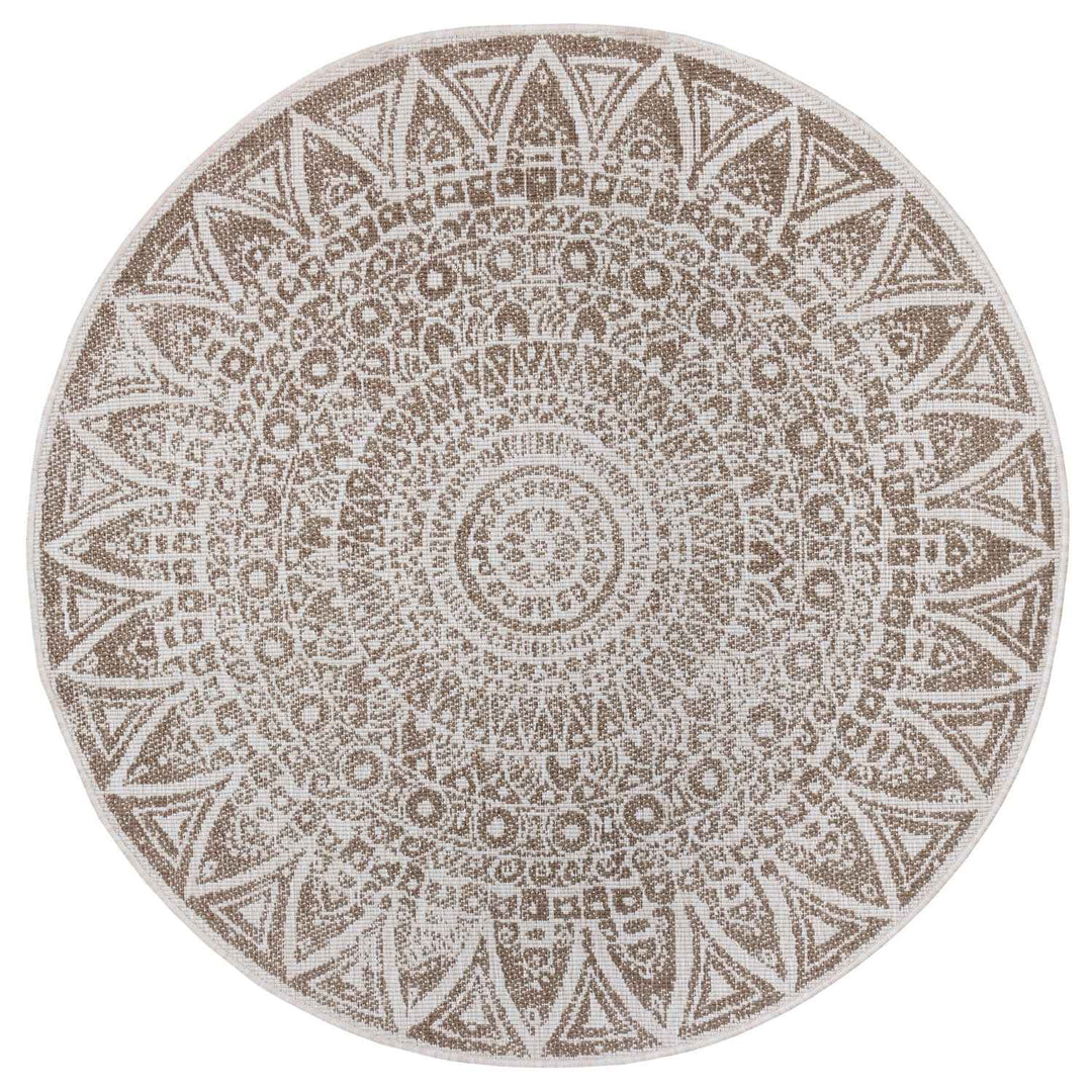 Round Lilja Vintage Brown Rug, reversible outdoor-indoor rug.