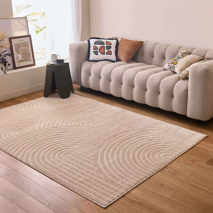 The Rugs Modern Living Room Rug - Waves Design Desert Rug in Beige