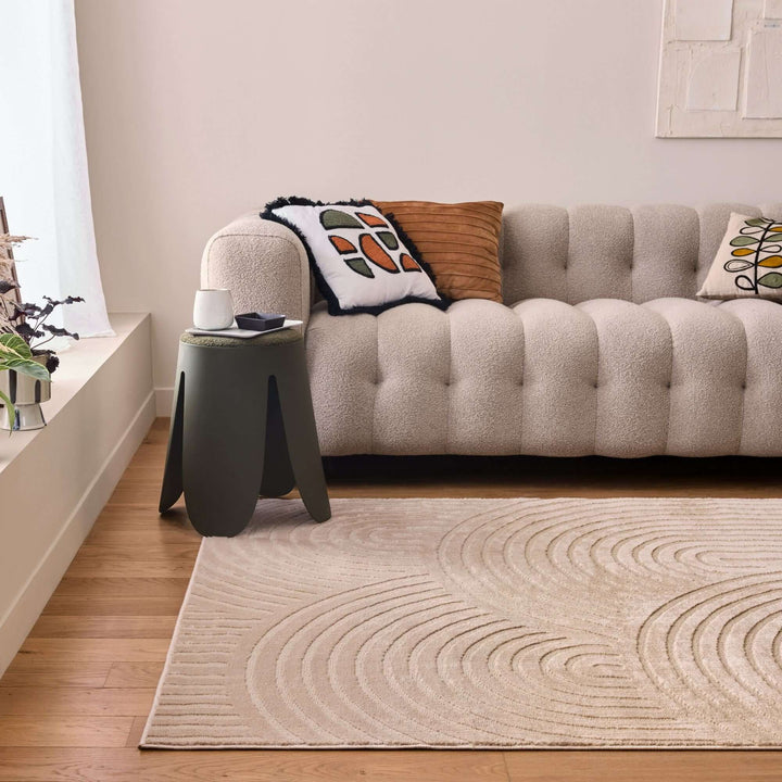 The Rugs Modern Living Room Rug - Waves Design Desert Rug in Beige