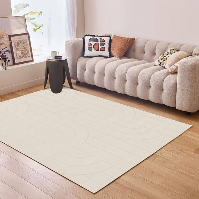 The Rugs Modern Living Room Rug - Geometric Design Halo Rug in Cream