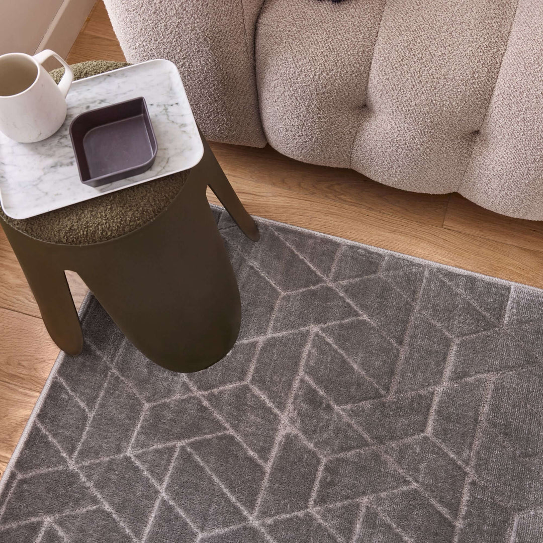 The Rugs Modern Living Room Rug - Hexagon Design Monolith Rug in Grey