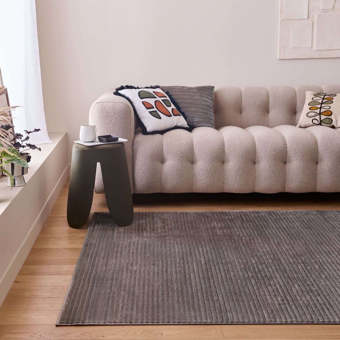 The Rugs Modern Living Room Rug - Striped Design Obsidian Rug in Grey