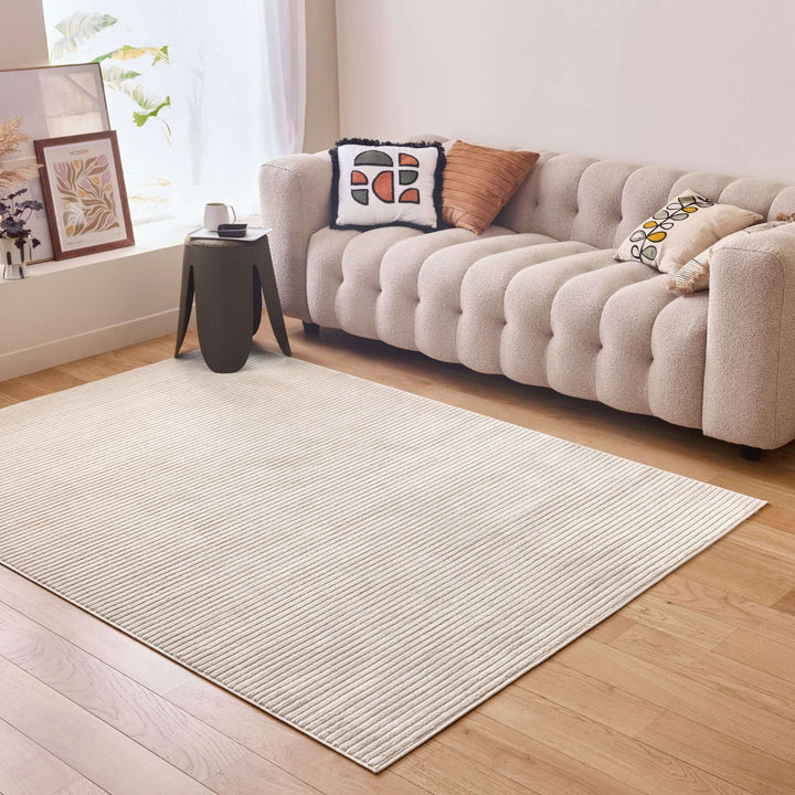 The Rugs Modern Living Room Rug - Striped Design Pearl Rug in Cream