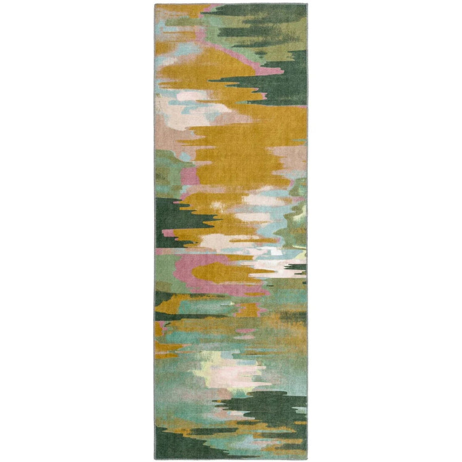 Colorful abstract patterned rug on a white background