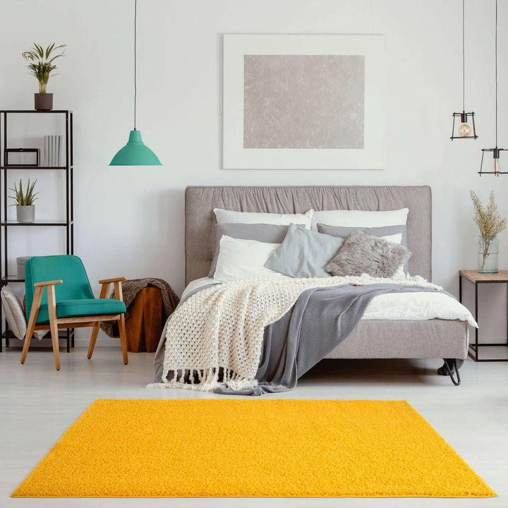 Premium Shaggy Rug Plain Yellow Rectangle Shape | The Rugs