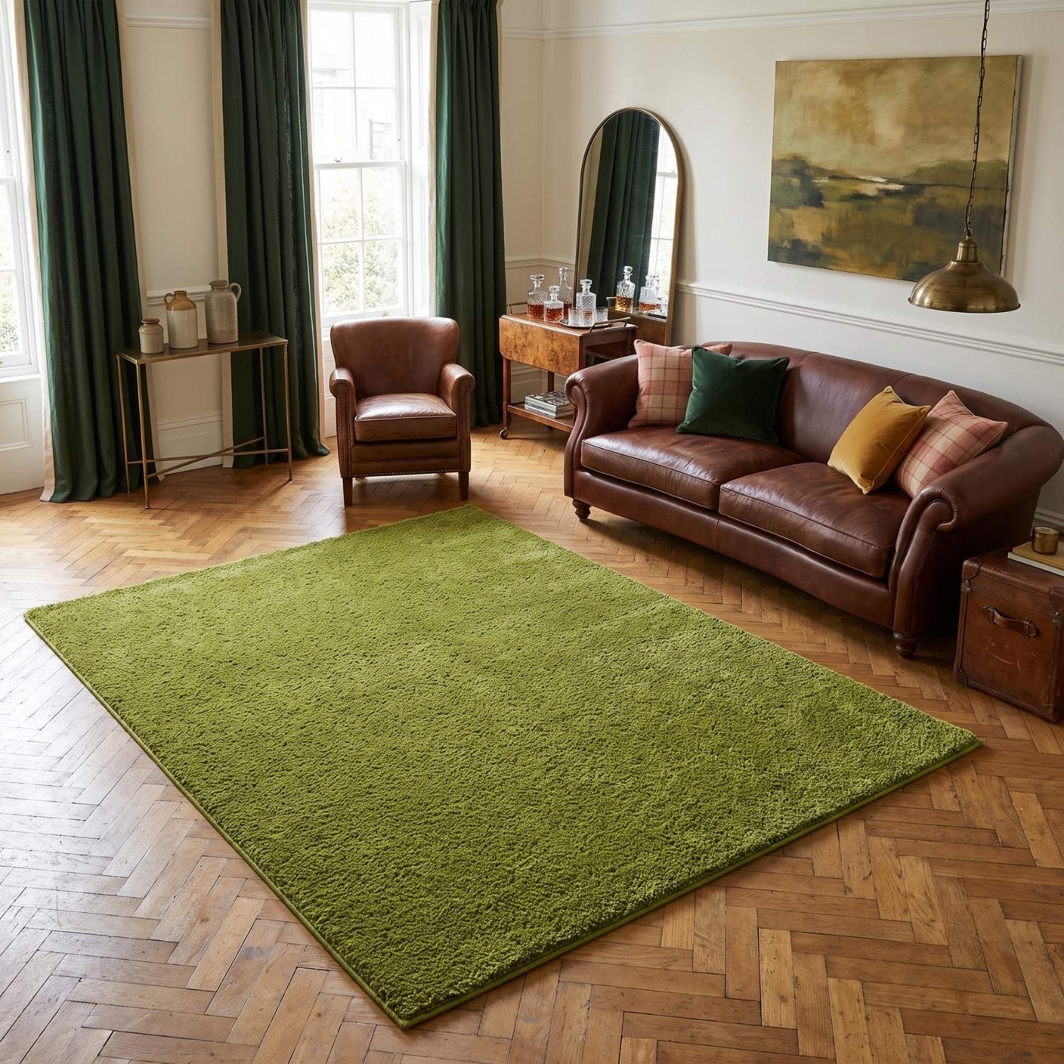 Shaggy Green Rug Soft and Durable, Non-Shedding, High Quality.