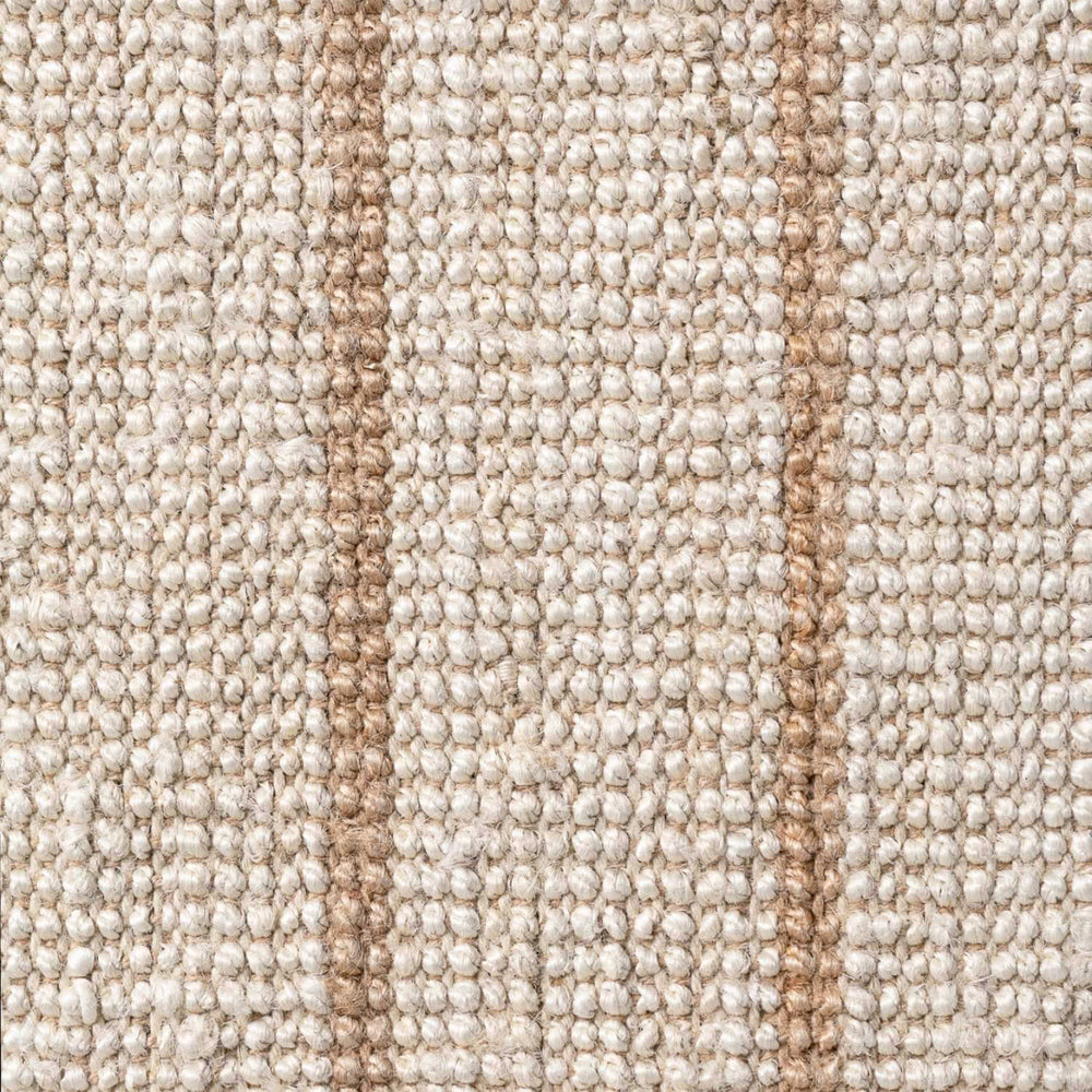 Textured beige rug with vertical stripes on a white background