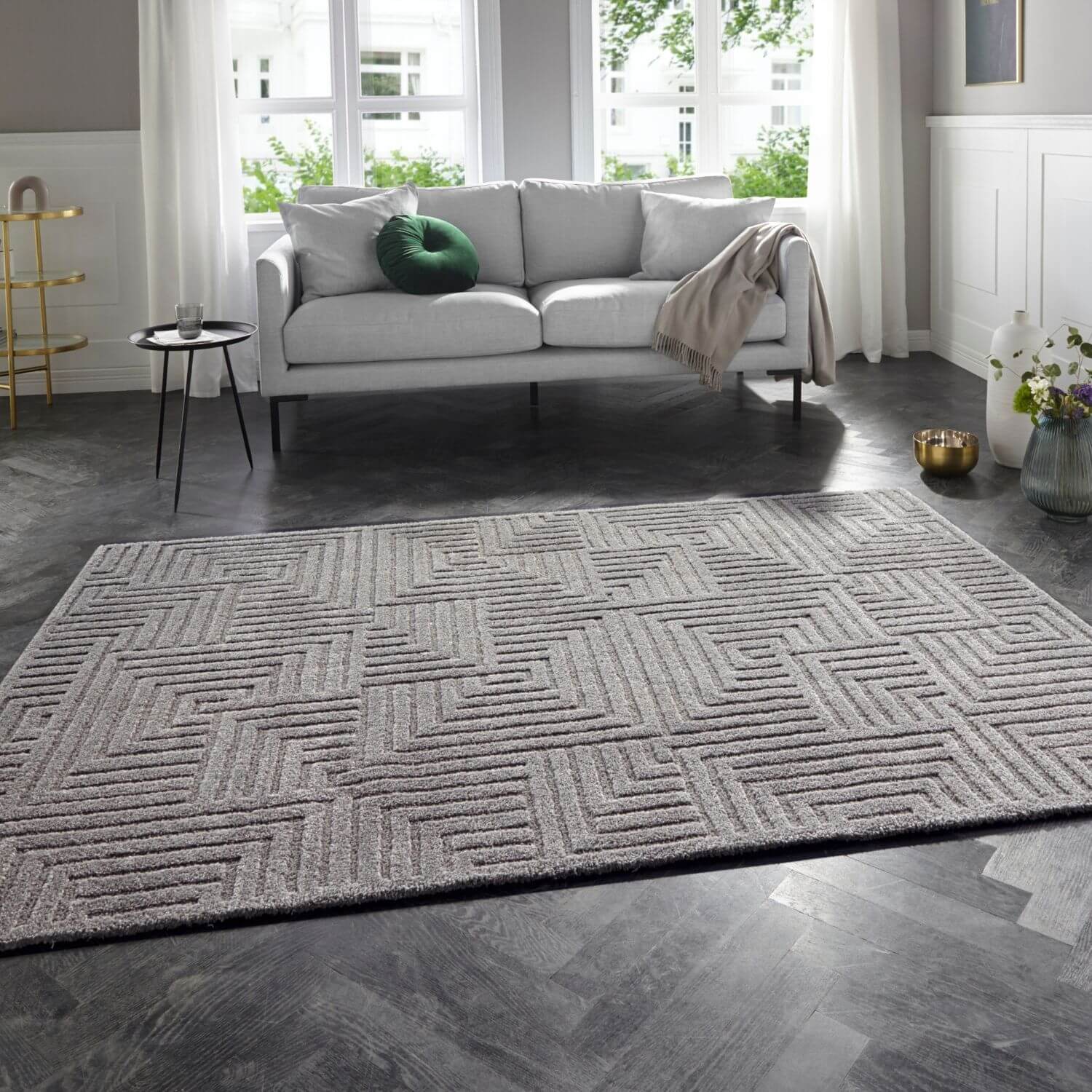 Soft Pile Grey Rug with High-Low Texture