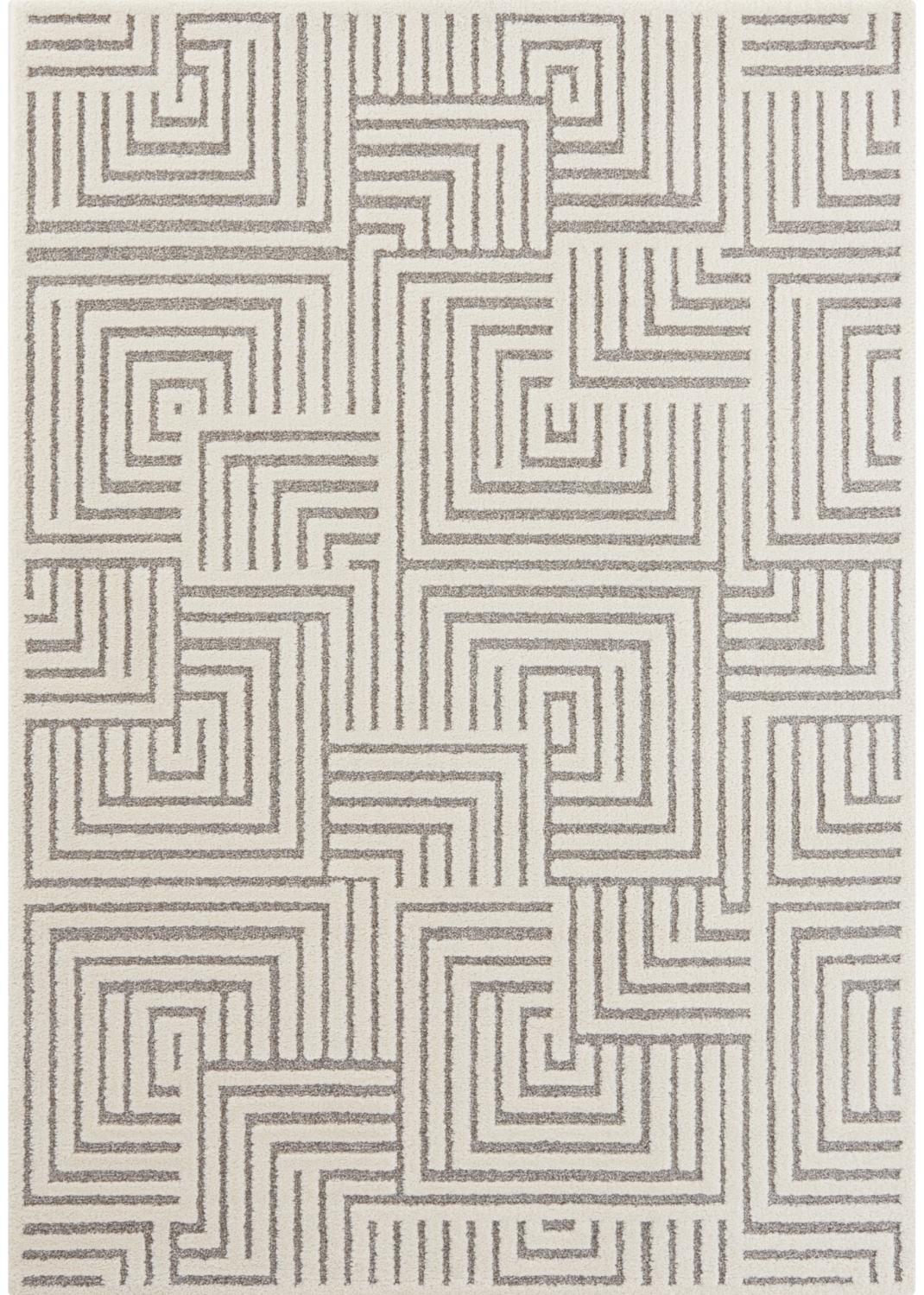 Soft Pile Cream Grey Rug with High-Low Texture