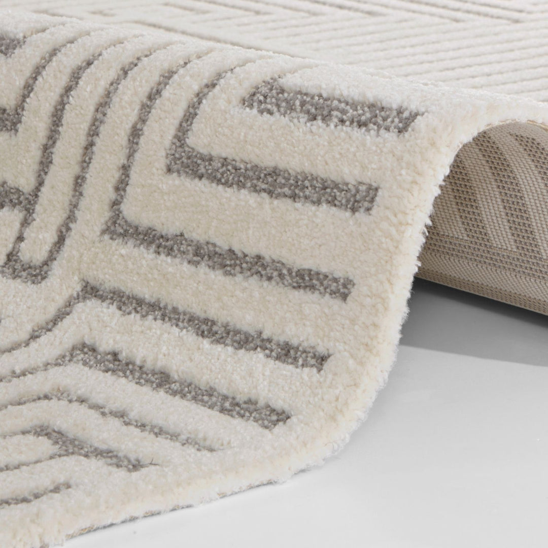 Soft Pile Cream Grey Rug with High-Low Texture