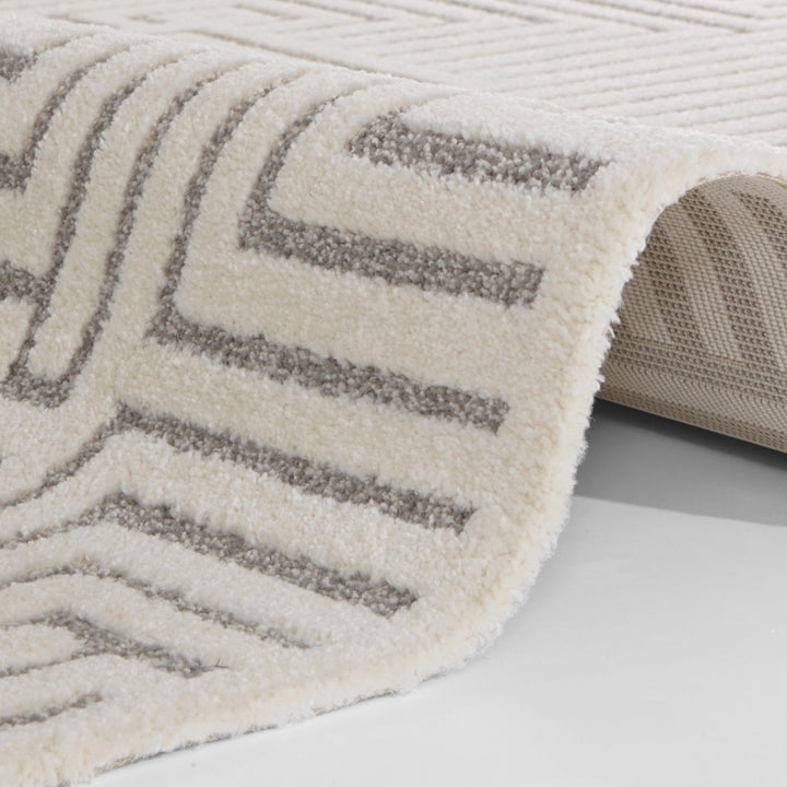 Soft Pile Cream Grey Rug with High-Low Texture