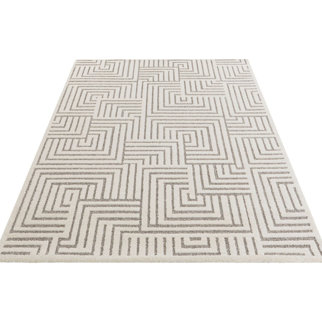Soft Pile Cream Grey Rug with High-Low Texture