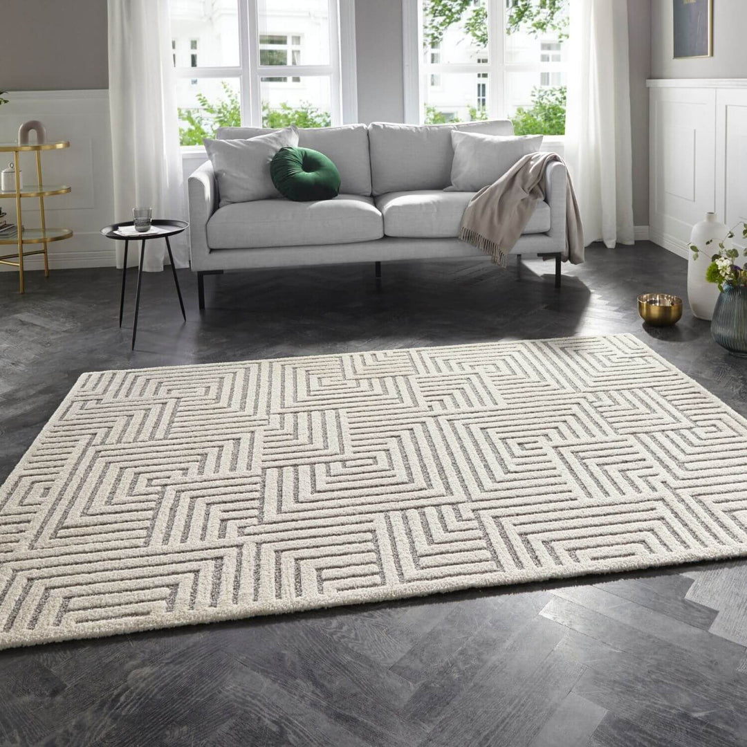 Soft Pile Cream Grey Rug with High-Low Texture