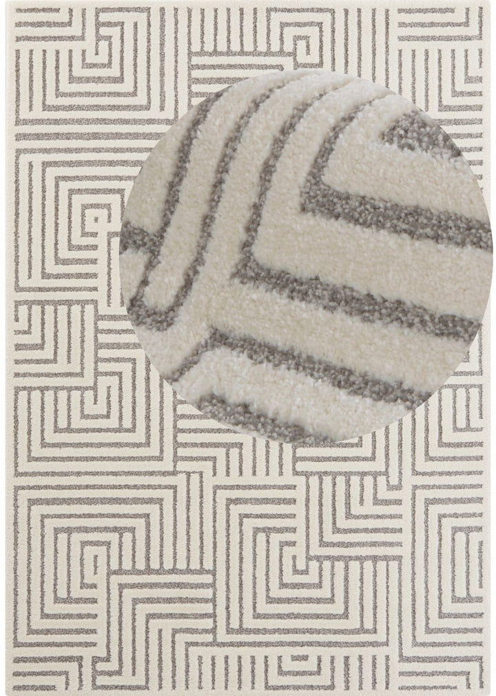 Soft Pile Cream Grey Rug with High-Low Texture
