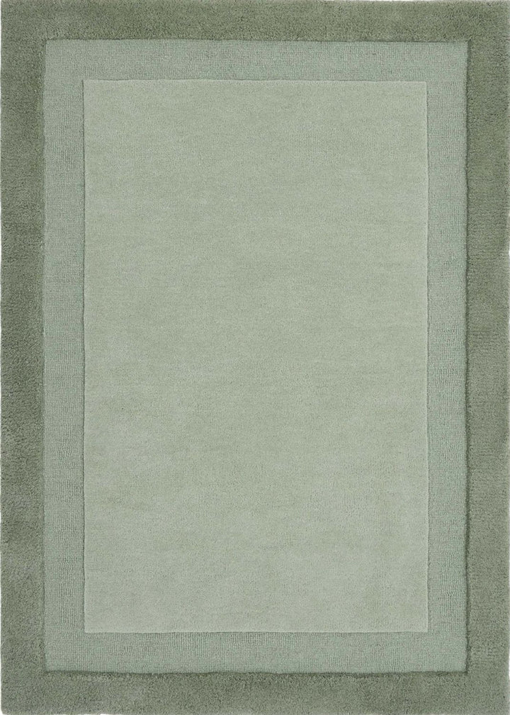 Rectangular green rug with a border