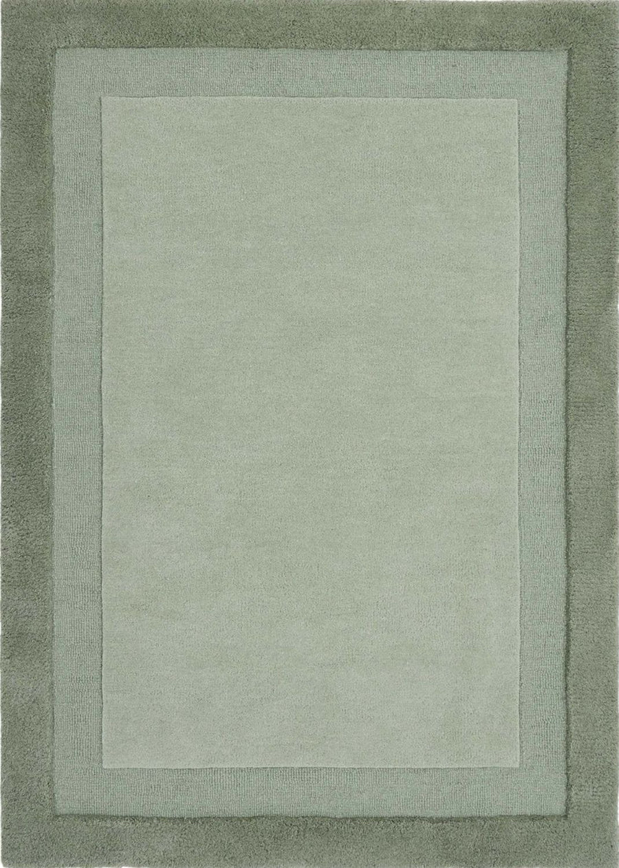 Rectangular green rug with a border