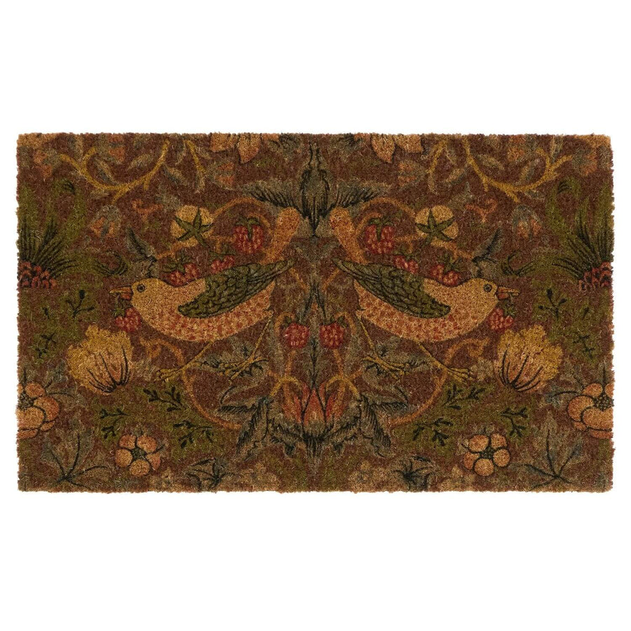 Decorative rug with floral and bird pattern on a white background