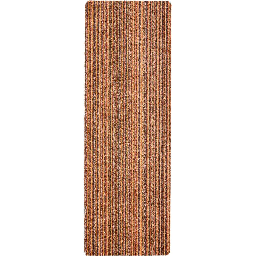 Rectangular mat with brown and beige striped pattern on a white background