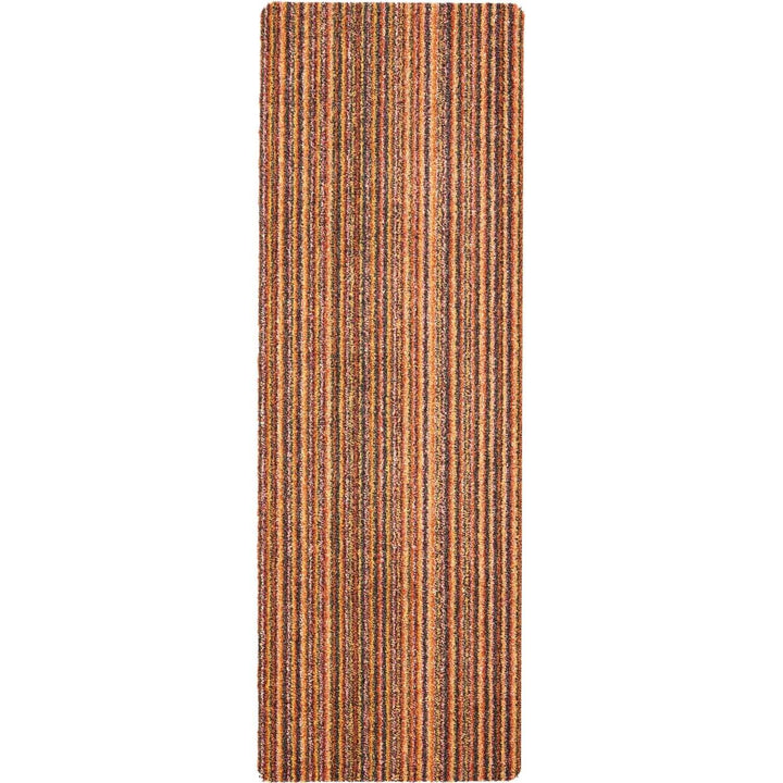 Rectangular mat with brown and beige striped pattern on a white background