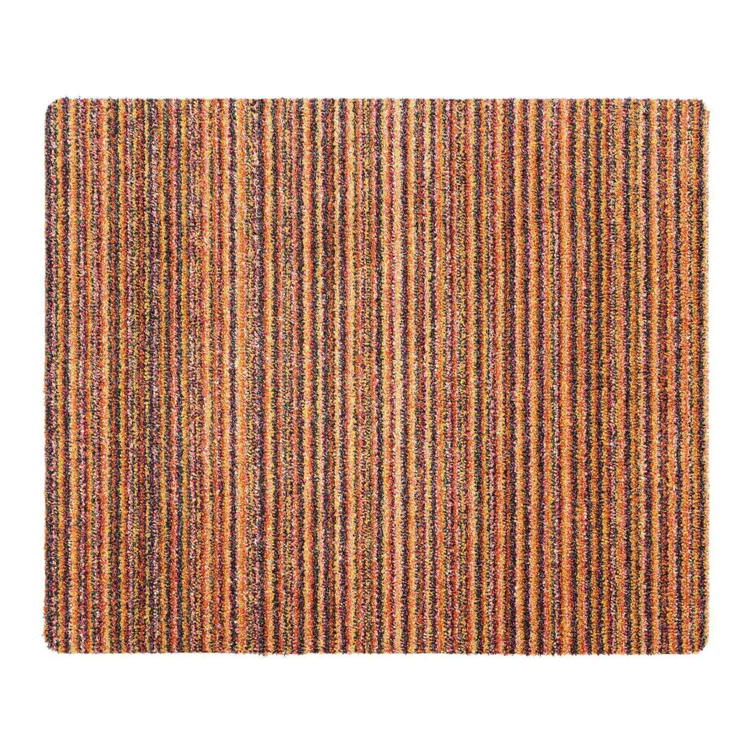 Striped rug with brown and orange pattern on a white background
