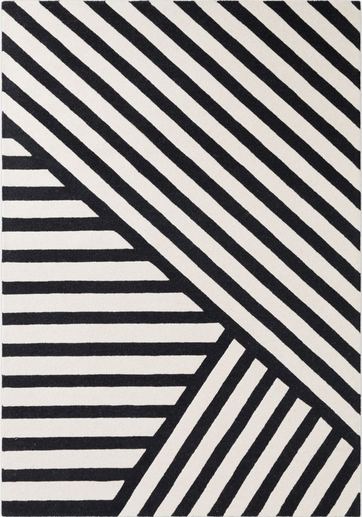 Black and white striped pattern on a geometric background
