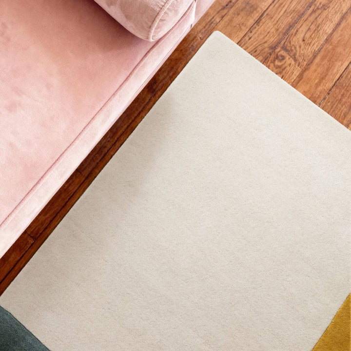 Ted Baker Wool Rug, Beige Multicolour, cotton backing, geometric design, hard-wearing rug, hand-woven rug.