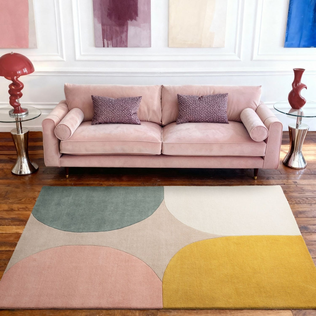 Ted Baker Wool Rug, Beige Multicolour, cotton backing, geometric design, hard-wearing rug, hand-woven rug.