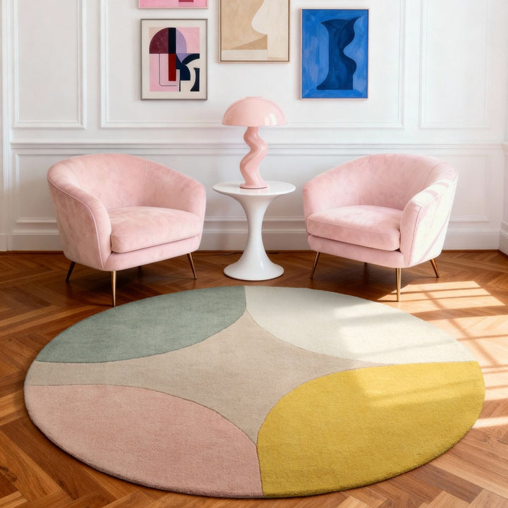 Ted Baker Wool Rug, Beige Multicolour, cotton backing, geometric design, hard-wearing rug, hand-woven rug.