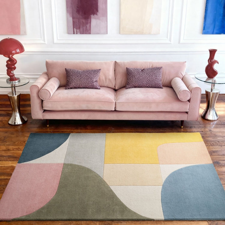 Ted Baker Wool Multicolour Rug, underfloor heating, thick pile, abstract geometry design, hand-crafted rug.