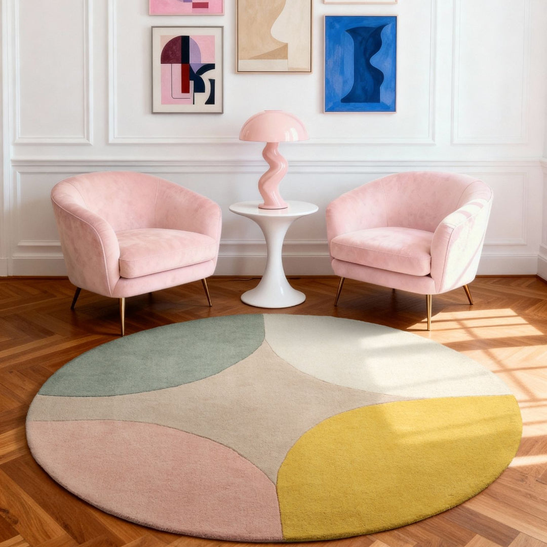 Ted Baker Wool Multicolour Rug, underfloor heating, thick pile, abstract geometry design, hand-crafted rug.