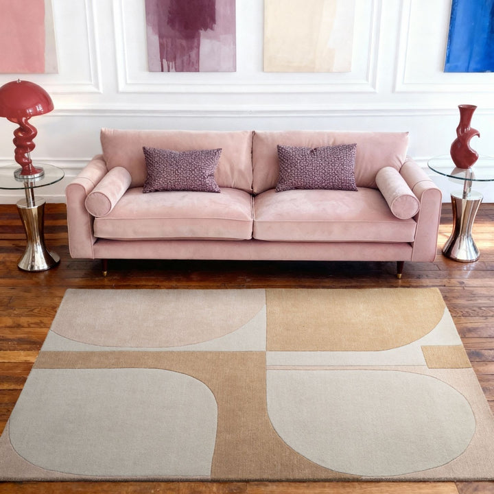 Ted Baker wool Cream beige rug, geometric design, ultra soft pile, hand-woven, durable material.