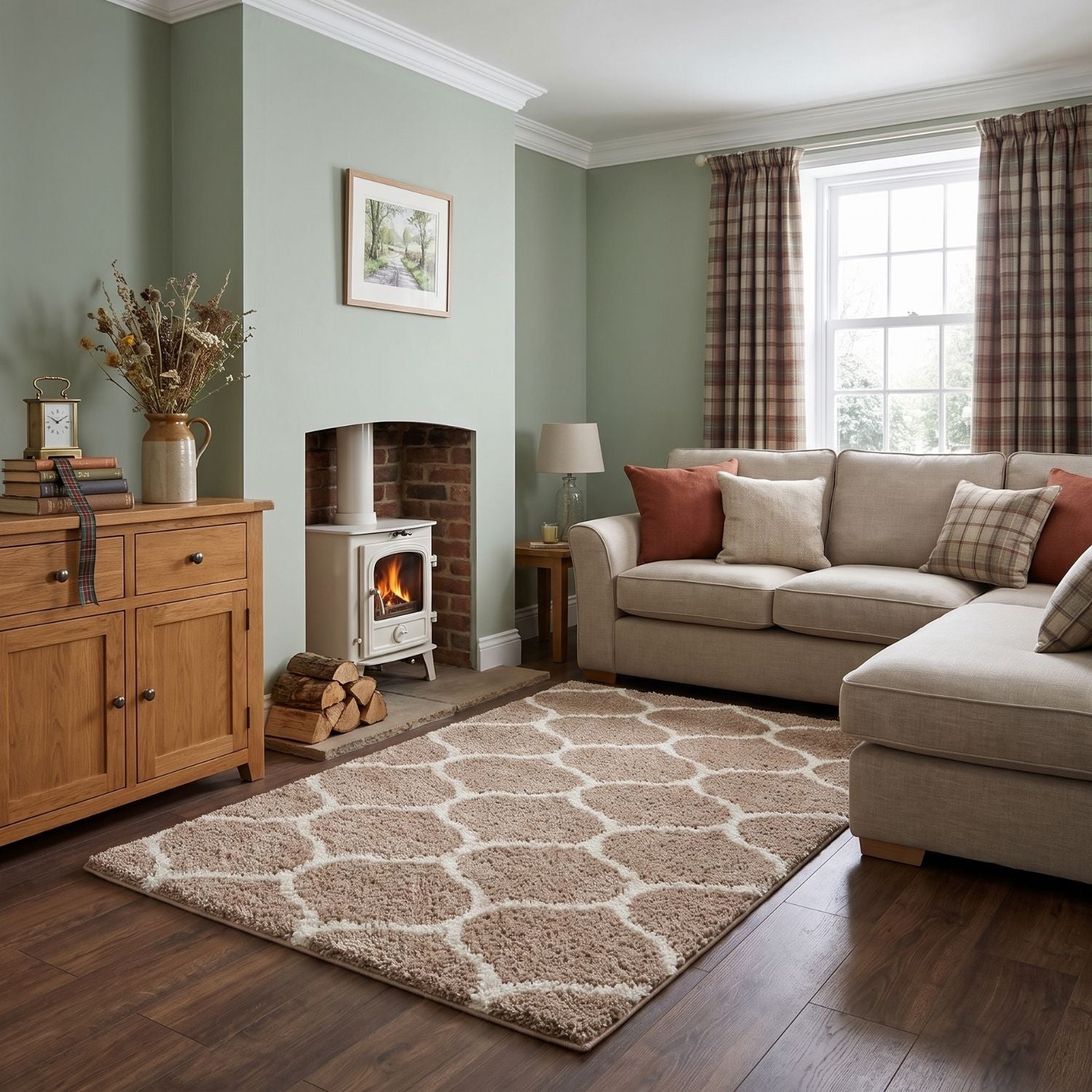 Trellis Design Thick Shaggy Area Rugs Beige