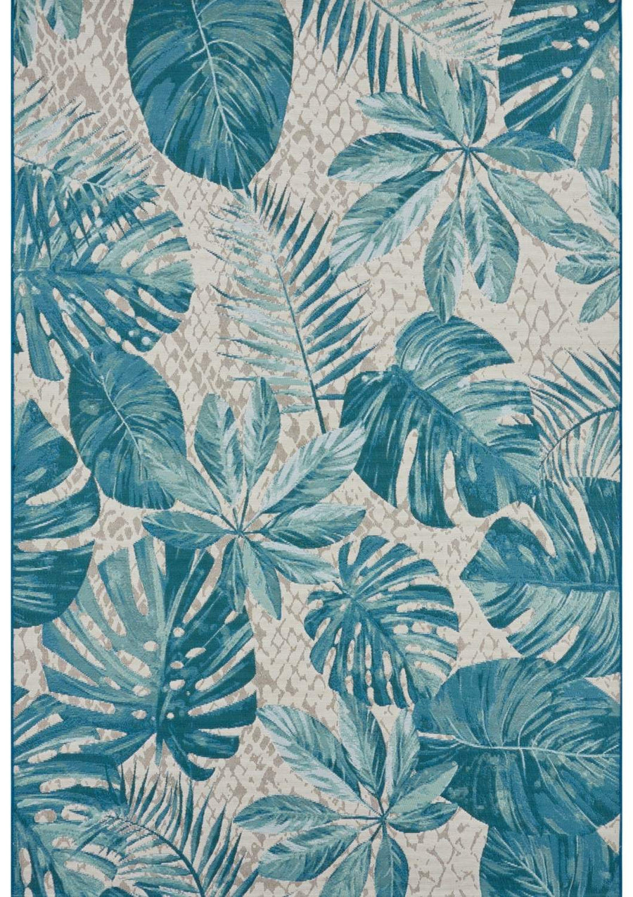 Indoor Outdoor Carpet Tropical Leaves Turquoise