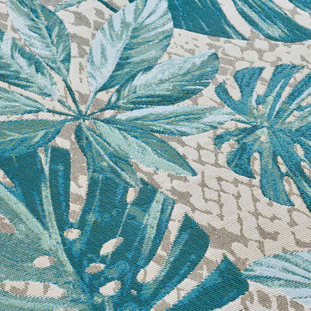 Indoor Outdoor Carpet Tropical Leaves Turquoise