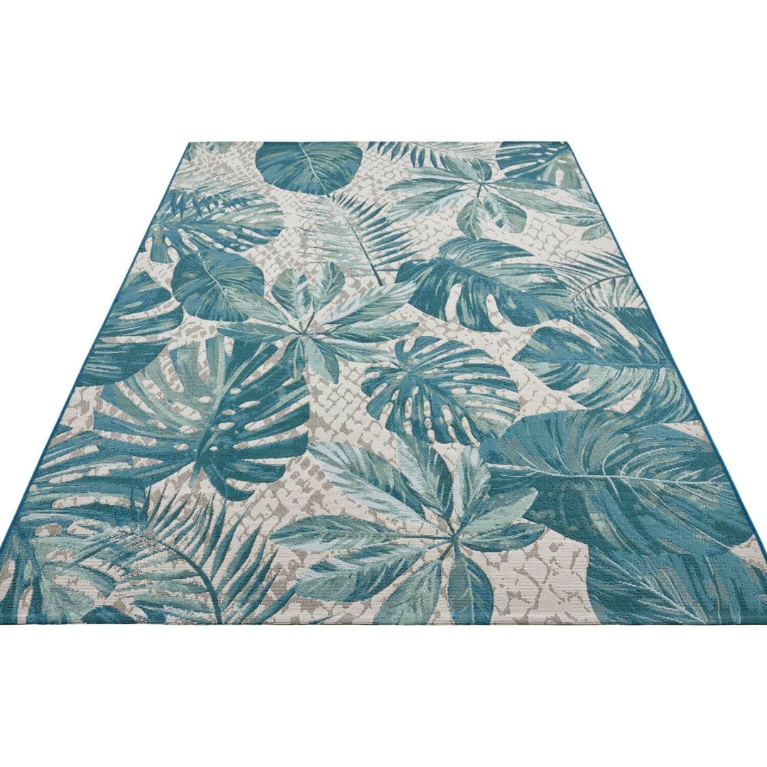 Indoor Outdoor Carpet Tropical Leaves Turquoise