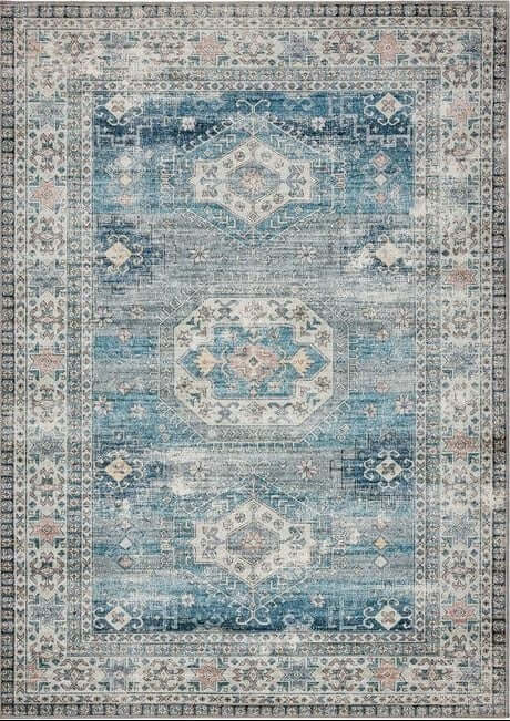 The Rugs Eco-Washable Grey Blue Green Vintage Rug |Stylish & Practical
