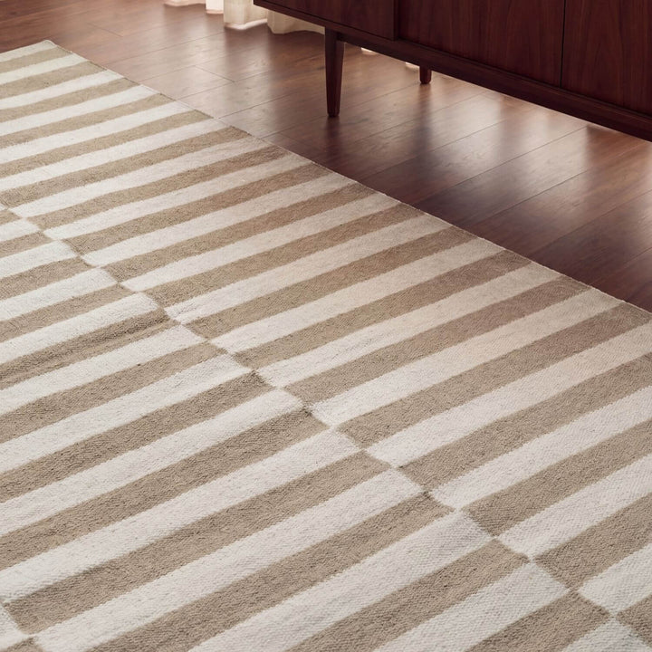 Vika Beige colour wool rug, textured pile, reversible rug, eco-friendly, hand-made rug.
