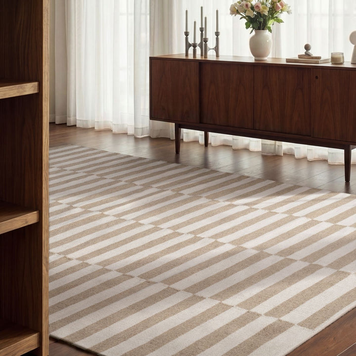 Vika Beige colour wool rug, textured pile, reversible rug, eco-friendly, hand-made rug.