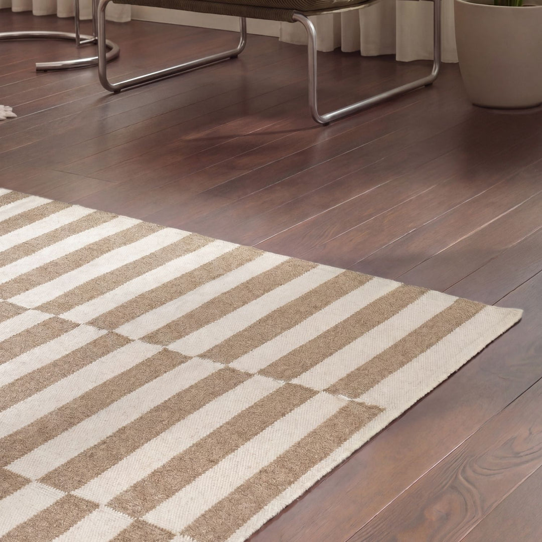 Vika Beige colour wool rug, textured pile, reversible rug, eco-friendly, hand-made rug.